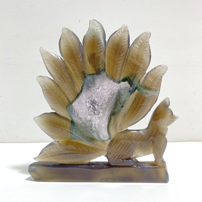 Unique Geode Druzy Agate Nine - tailed Fox Carving 3 - Wholesale Crystals