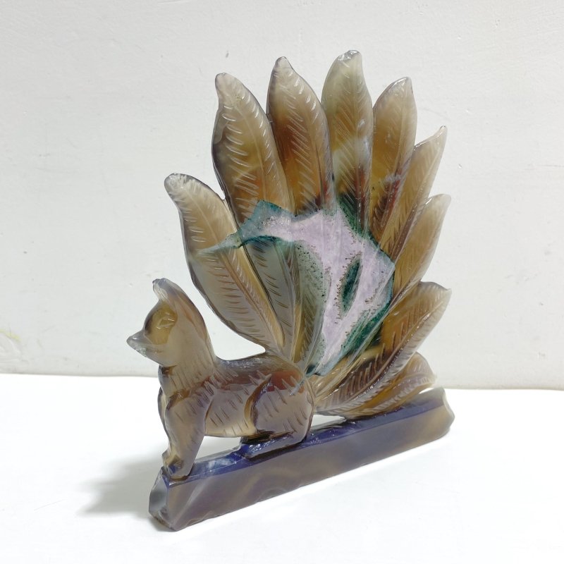 Unique Geode Druzy Agate Nine - tailed Fox Carving 3 - Wholesale Crystals
