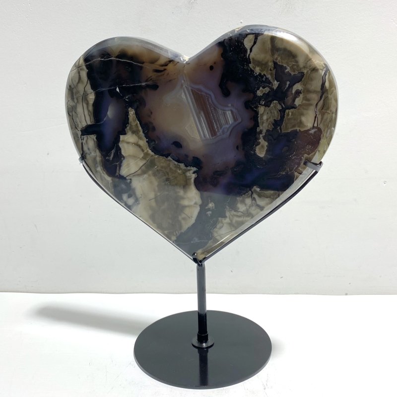 Unique Geode Volcano Agate Heart Carving With Stand(UV - Reactive) 2 - Wholesale Crystals