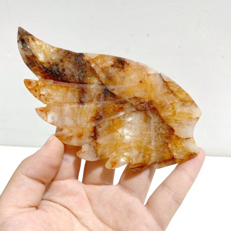 Unique Golden Hematoid Quartz Fire Quartz Heart Wing Carving With Stand -Wholesale Crystals