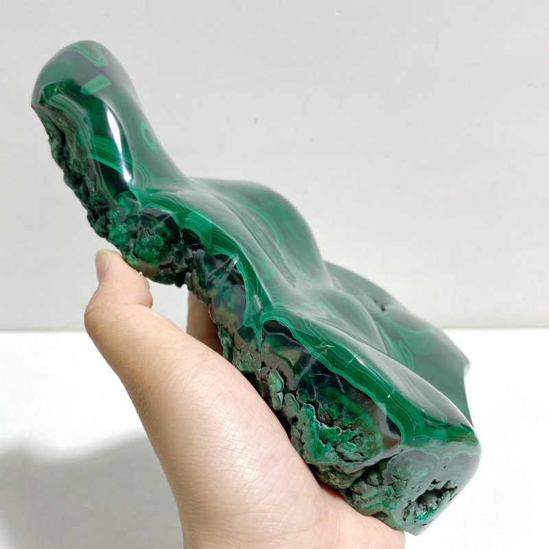 Unique High Quality Polished Malachite Stone Raw Bottom With Stand -Wholesale Crystals