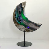 Unique Large Geode Druzy Volcano Agate Moon Carving With Stand(UV - Reactive) 4 - Wholesale Crystals