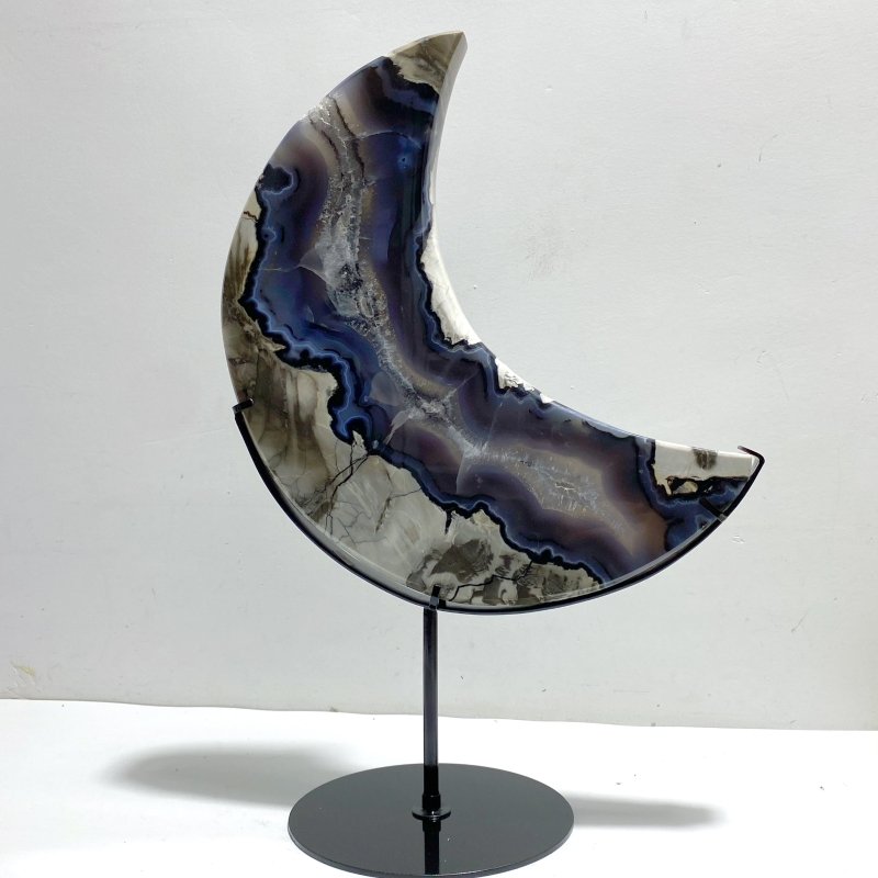 Unique Large Geode Druzy Volcano Agate Moon Carving With Stand(UV - Reactive) 5 - Wholesale Crystals