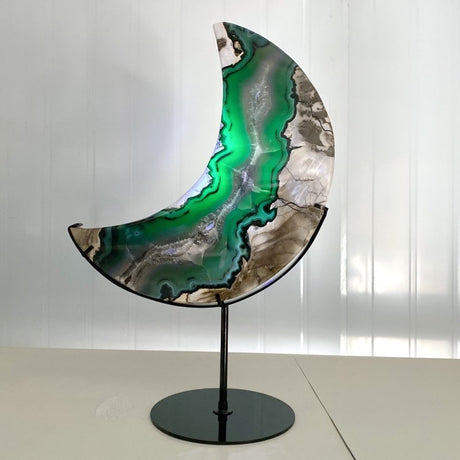 Unique Large Geode Druzy Volcano Agate Moon Carving With Stand(UV - Reactive) 5 - Wholesale Crystals