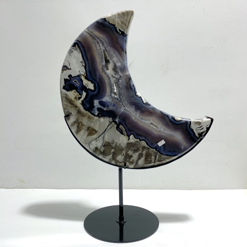 Unique Large Geode Druzy Volcano Agate Moon Carving With Stand(UV - Reactive) 8 - Wholesale Crystals