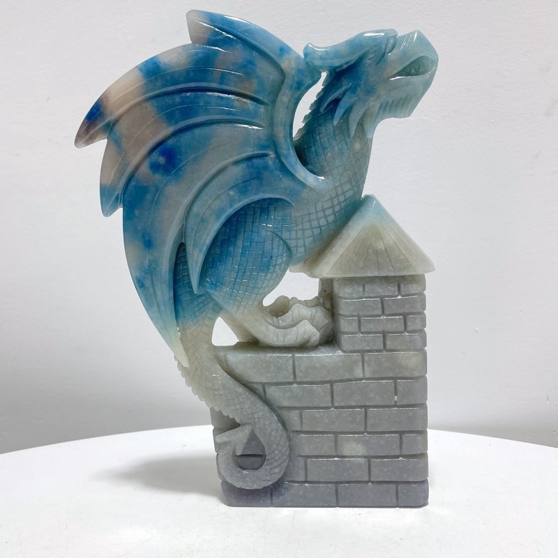 Unique Large Trolleite Flying Dragon and Castle Carving - Wholesale Crystals