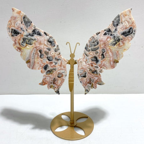Unique Morocco Agate Butterfly Wing Carving With Stand - Wholesale Crystals
