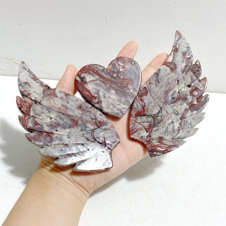 Unique Morocco Agate Heart Wing Carving With Stand - Wholesale Crystals