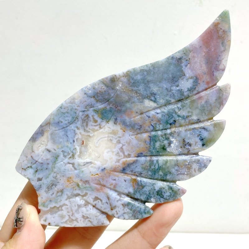 Unique Ocean Jasper Heart Wing Carving With Stand -Wholesale Crystals