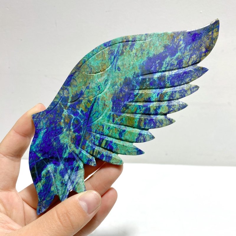 Unique Phoenix Pine Stone Angel Wing Carving With Stand - Wholesale Crystals