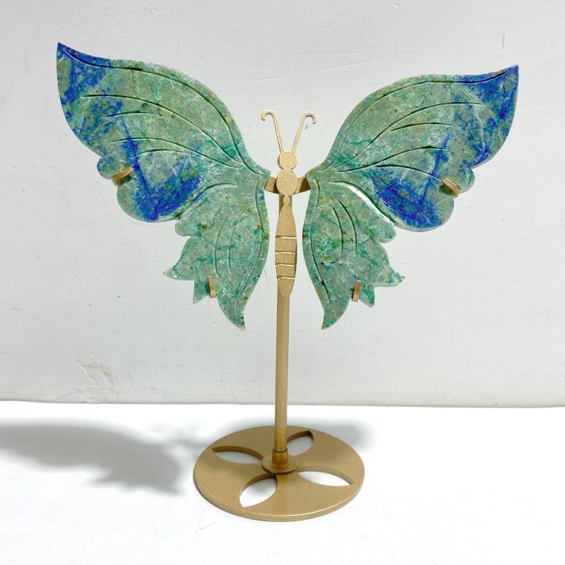 Unique Phoenix Pine Stone Butterfly Wing Carving With Stand - Wholesale Crystals