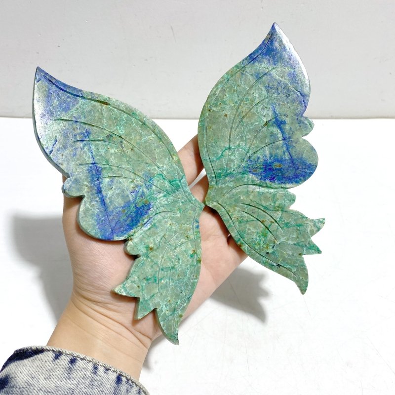 Unique Phoenix Pine Stone Butterfly Wing Carving With Stand - Wholesale Crystals