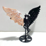 Unique Pink Agate Black Obsidian Demon and Angel Wing Carving With Stand - Wholesale Crystals