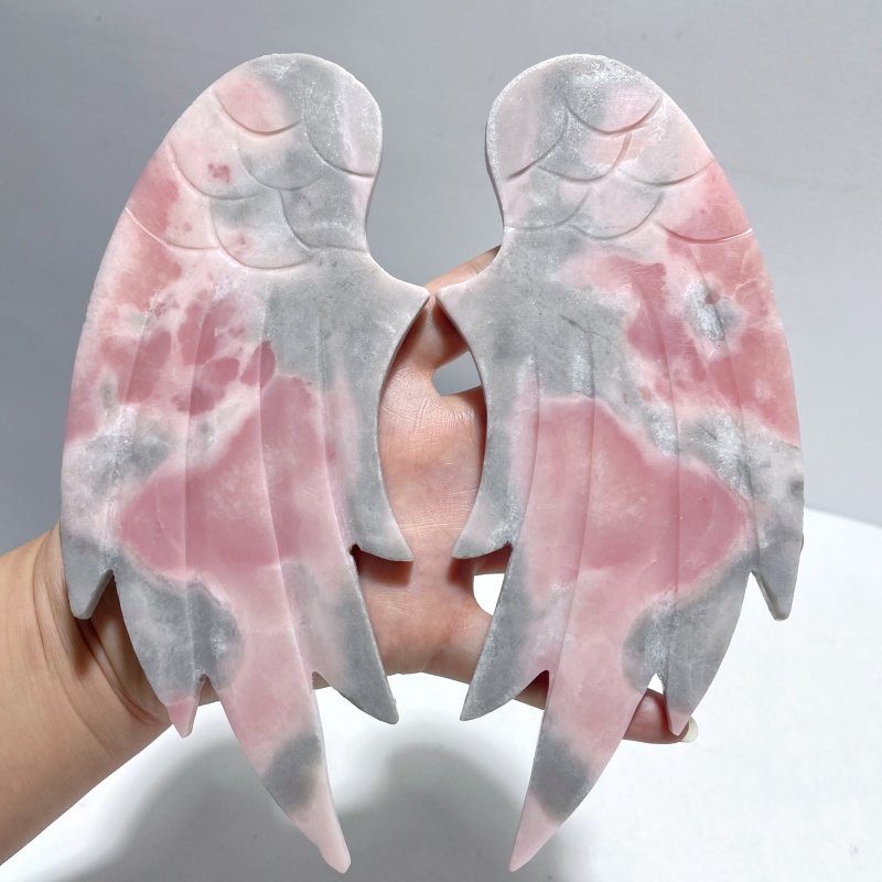 Unique Pink Opal Angel Wing Carving With Stand - Wholesale Crystals