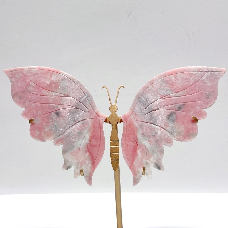 Unique Pink Opal Butterfly Wing Carving With Stand - Wholesale Crystals