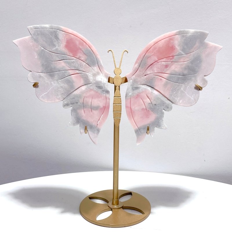 Unique Pink Opal Butterfly Wing Carving With Stand - Wholesale Crystals