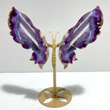 Unique Purple Sakura Flower Agate Butterfly Wing Carving With Stand - Wholesale Crystals