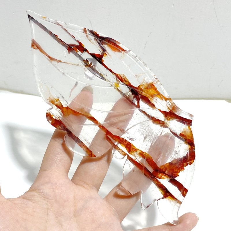 Unique Red Fire Quartz Butterfly Wing Carving With Stand -Wholesale Crystals