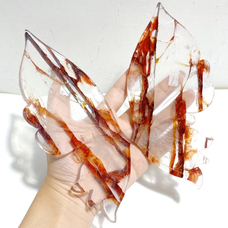 Unique Red Fire Quartz Butterfly Wing Carving With Stand -Wholesale Crystals