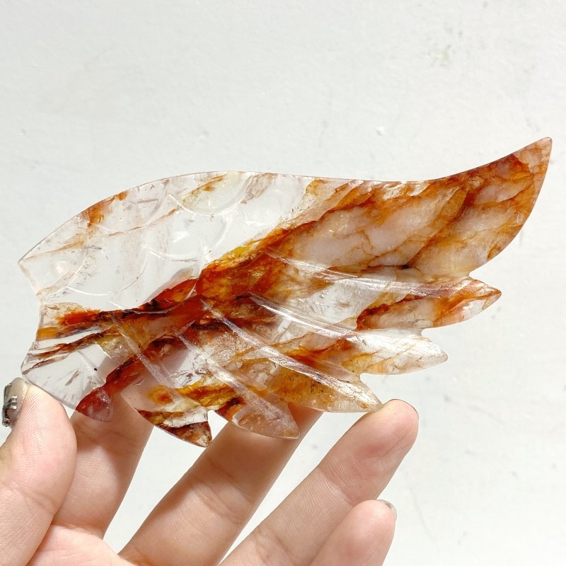 Unique Red Fire Quartz Heart Wing Carving With Stand -Wholesale Crystals