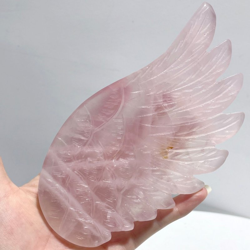 Unique Rose Quartz Angel Wing Carving With Stand - Wholesale Crystals