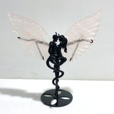 Unique Rose Quartz Demon And Angel Wing Carving With Stand - Wholesale Crystals