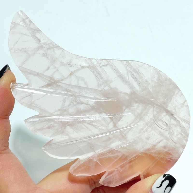 Unique Rose Quartz Wing Carving With Stand - Wholesale Crystals