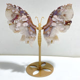 Unique Sakura Flower Agate Butterfly Wing Carving With Stand -Wholesale Crystals