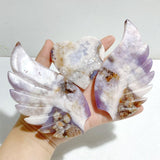 Unique Sakura Flower Agate Heart Wing Carving With Stand - Wholesale Crystals