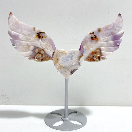 Unique Sakura Flower Agate Heart Wing Carving With Stand - Wholesale Crystals