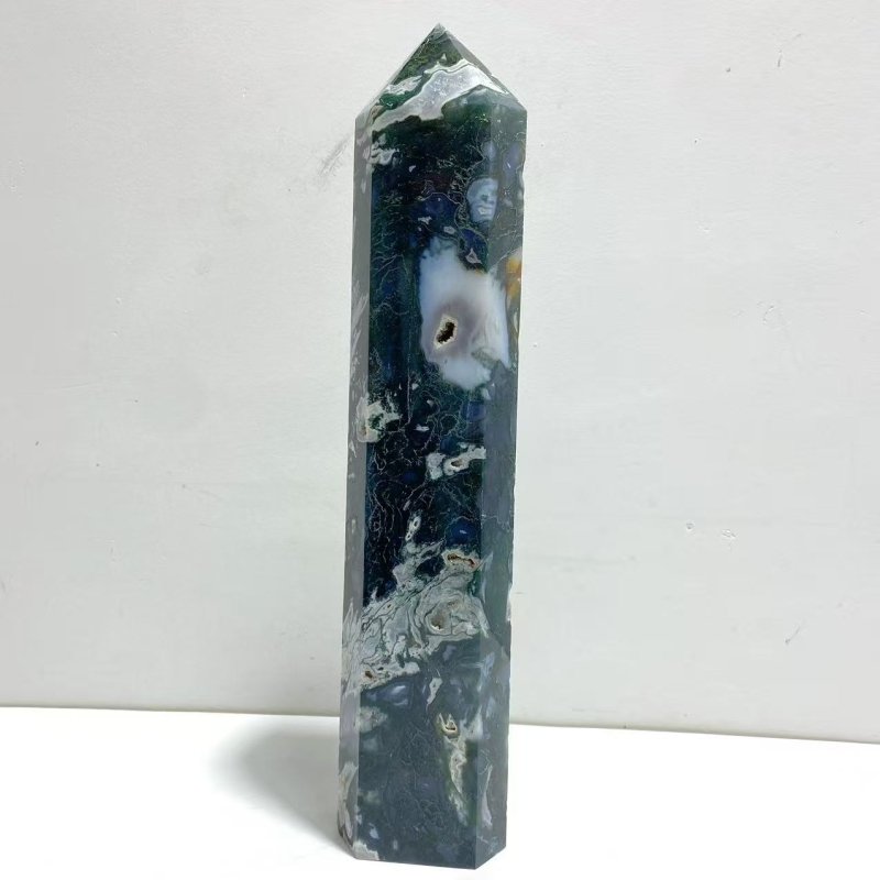 Unique Tall Geode Druzy Moss Agate Point - Wholesale Crystals