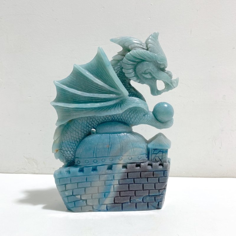 Unique Trolleite Flying Dragon With Castle Carving -Wholesale Crystals