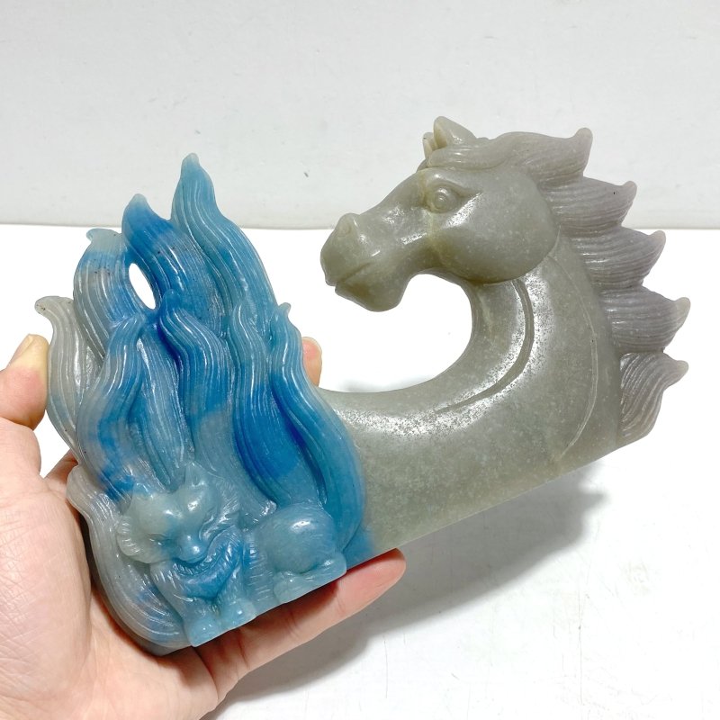 Unique Trolleite Stone Nine - tailed Fox Horse Head Carving - Wholesale Crystals