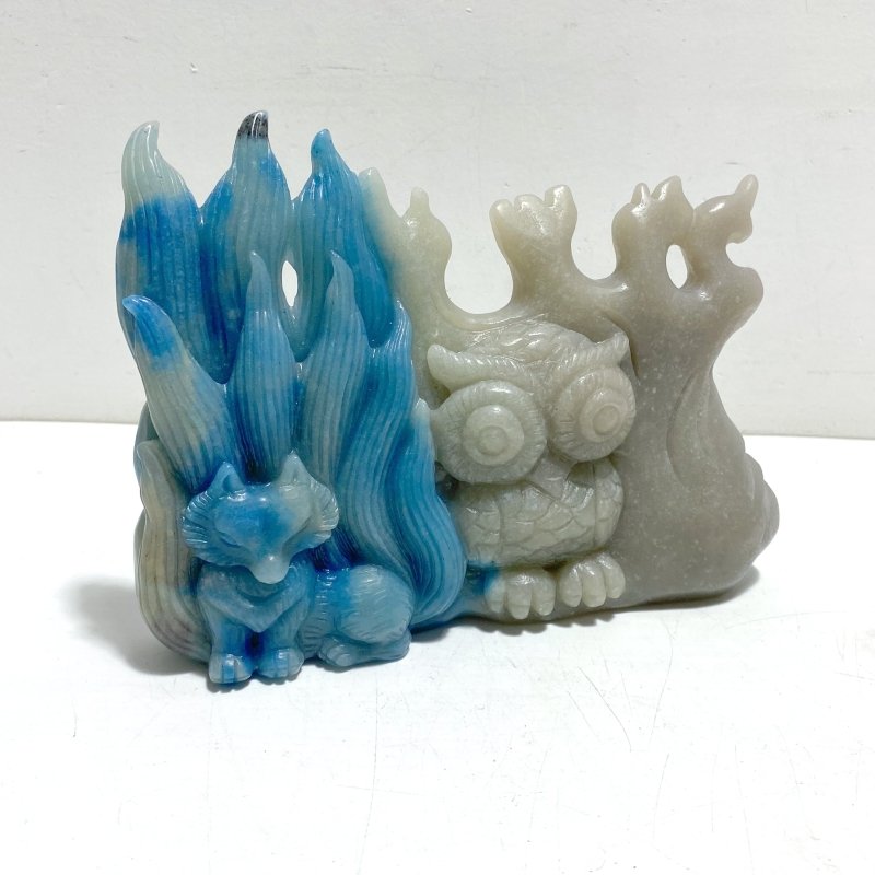 Unique Trolleite Stone Nine - tailed Owl Carving - Wholesale Crystals