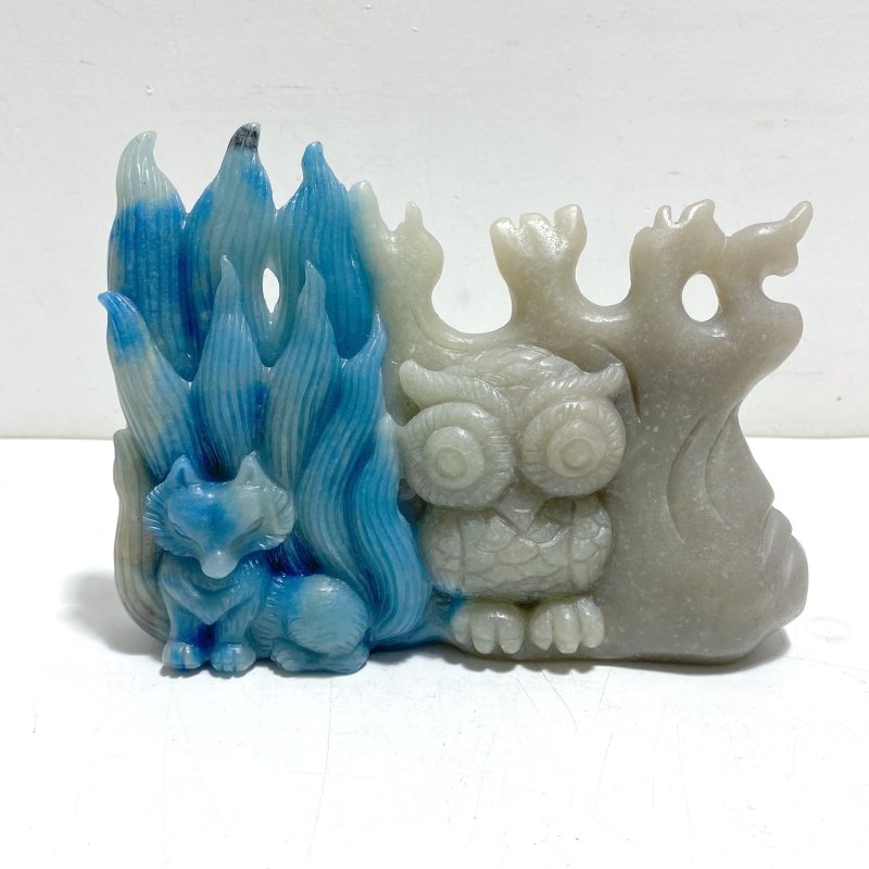 Unique Trolleite Stone Nine - tailed Owl Carving - Wholesale Crystals