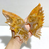 Unique Yellow Agate Demon And Angel Wing Carving With Stand - Wholesale Crystals