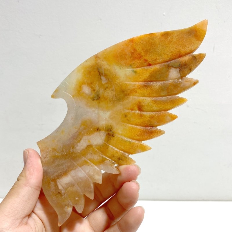 Unique Yellow Agate Demon And Angel Wing Carving With Stand - Wholesale Crystals