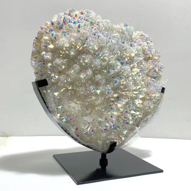 Very Large Aura Quartz Cluster Heart With Stand 1 - Wholesale Crystals