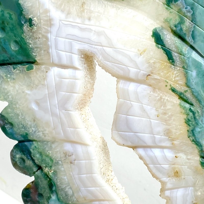 Very Large Geode Druzy Moss Agate Butterfly Wing Carving With Stand - Wholesale Crystals