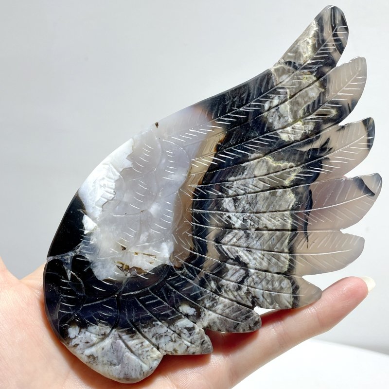 Volcano Agate Angel Wing Carving With Stand (UV Reactive) - Wholesale Crystals