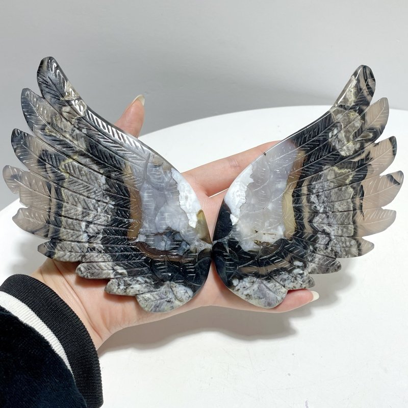 Volcano Agate Angel Wing Carving With Stand (UV Reactive) - Wholesale Crystals