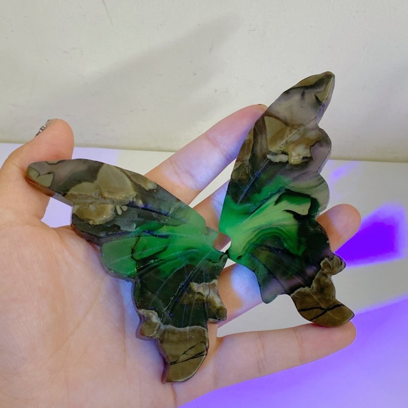 Volcano Agate Butterfly Wing Carving With Stand Wholesale (UV-Reactive) -Wholesale Crystals
