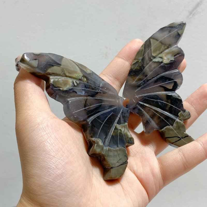 Volcano Agate Butterfly Wing Carving With Stand Wholesale (UV-Reactive) -Wholesale Crystals