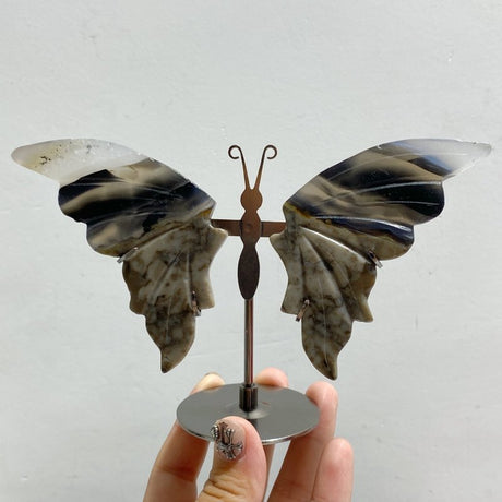 Volcano Agate Butterfly Wing Carving With Stand Wholesale (UV-Reactive) -Wholesale Crystals