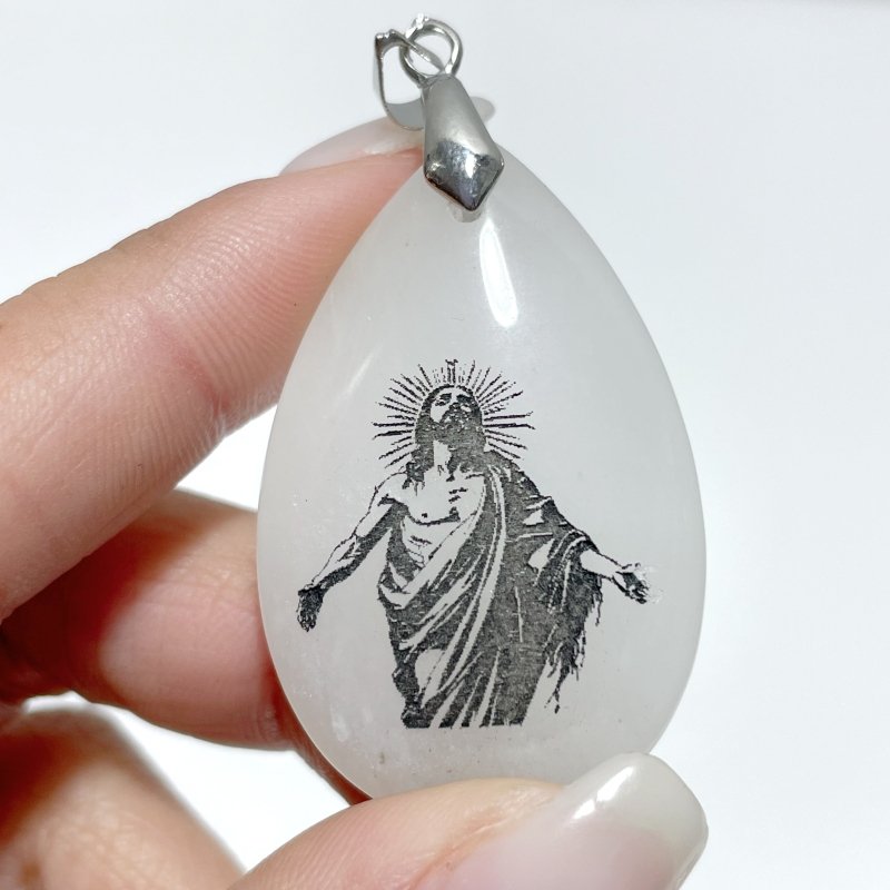 White Jade Engraved Jesus Christ Teardrop Pendant Crystal Pendant Wholesale - Wholesale Crystals