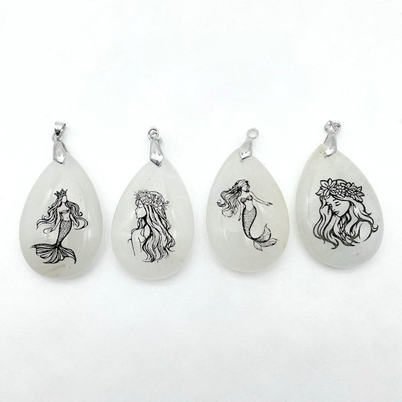 White Jade Engraved Mermaid Teardrop Pendant Crystal Pendant Wholesale - Wholesale Crystals