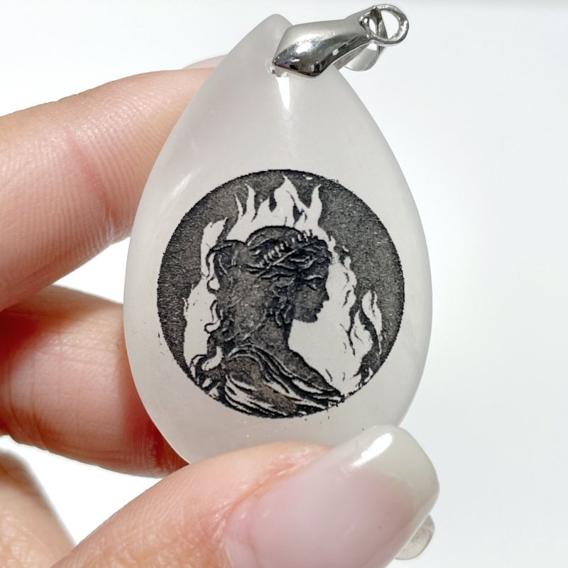 White Jade Engraved Twelve Olympians Teardrop Pendant Crystal Pendant Wholesale - Wholesale Crystals