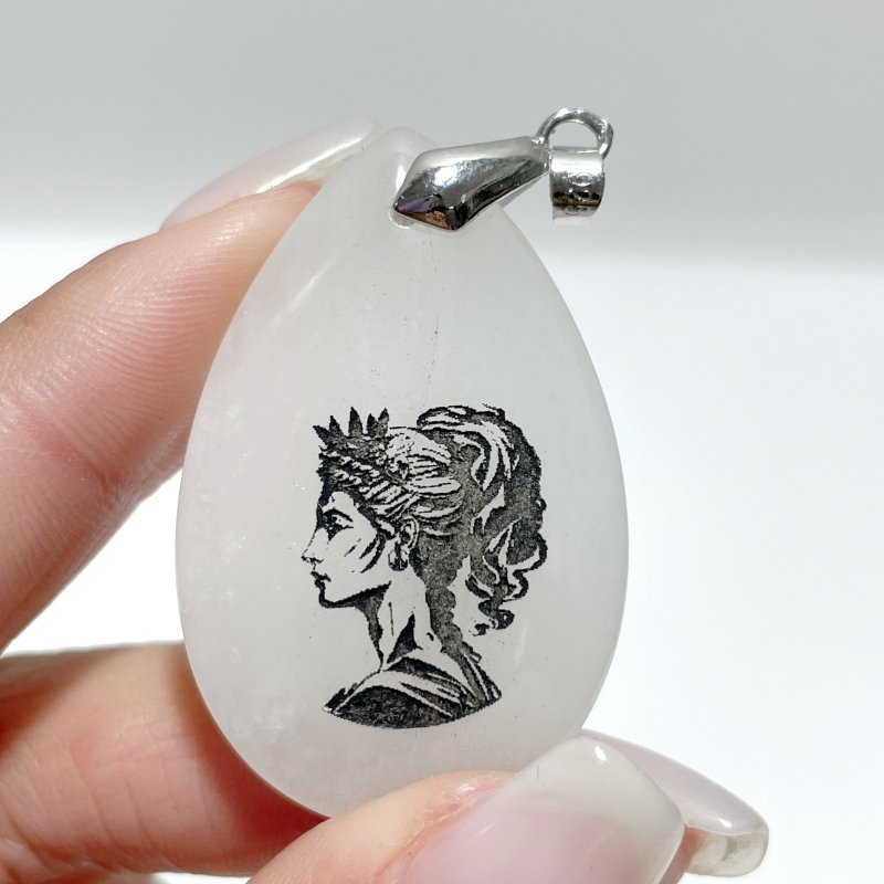 White Jade Engraved Twelve Olympians Teardrop Pendant Crystal Pendant Wholesale - Wholesale Crystals