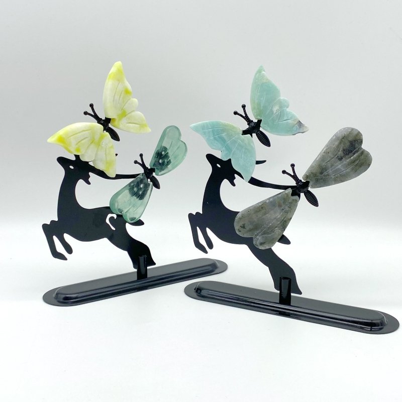 Wholesale Crystal Butterfly Wing Carving with Deer Stand (Assorted Materials) -Wholesale Crystals