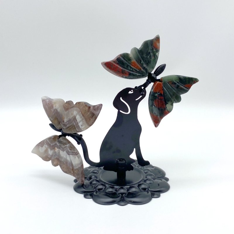 Wholesale Crystal Butterfly Wing Carving with Dog Metal Stand (Mixed Materials) -Wholesale Crystals